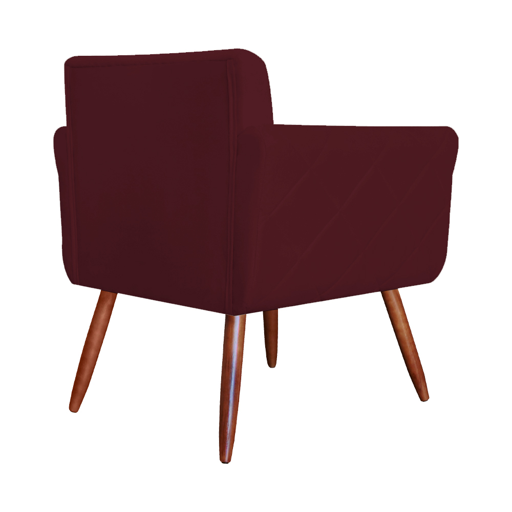 Combo Poltrona mais Puff Isabela em Tressê Pés Palito Suede Bordô