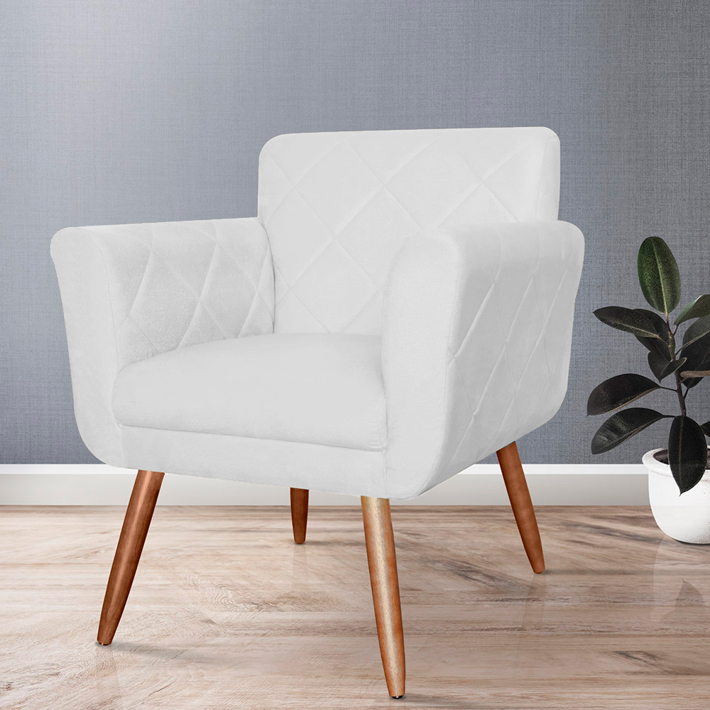 Combo Poltrona mais Puff Isabela em Tressê Pés Palito Suede Branco