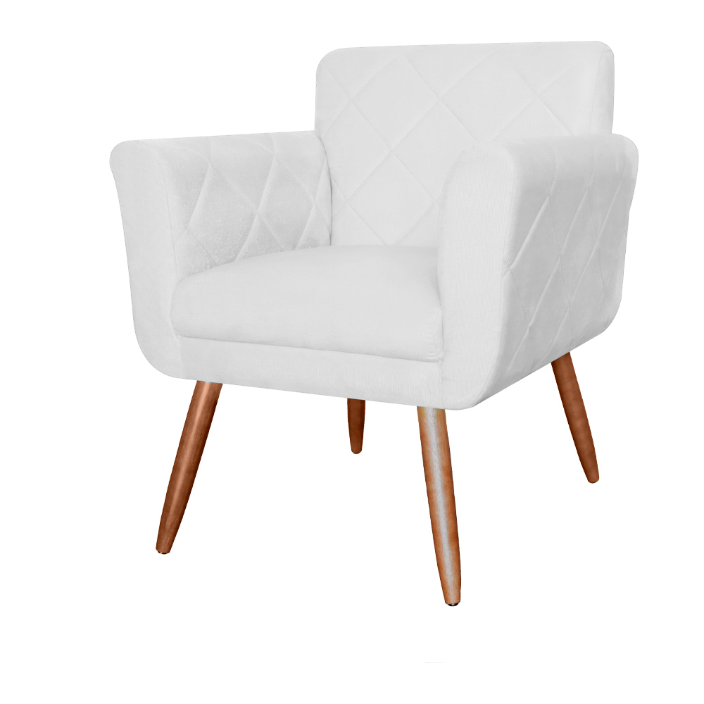 Combo Poltrona mais Puff Isabela em Tressê Pés Palito Suede Branco
