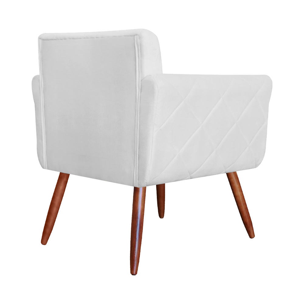 Combo Poltrona mais Puff Isabela em Tressê Pés Palito Suede Branco