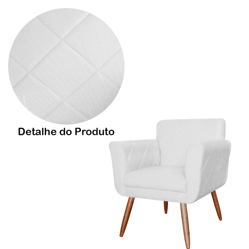 Combo Poltrona mais Puff Isabela em Tressê Pés Palito Suede Branco