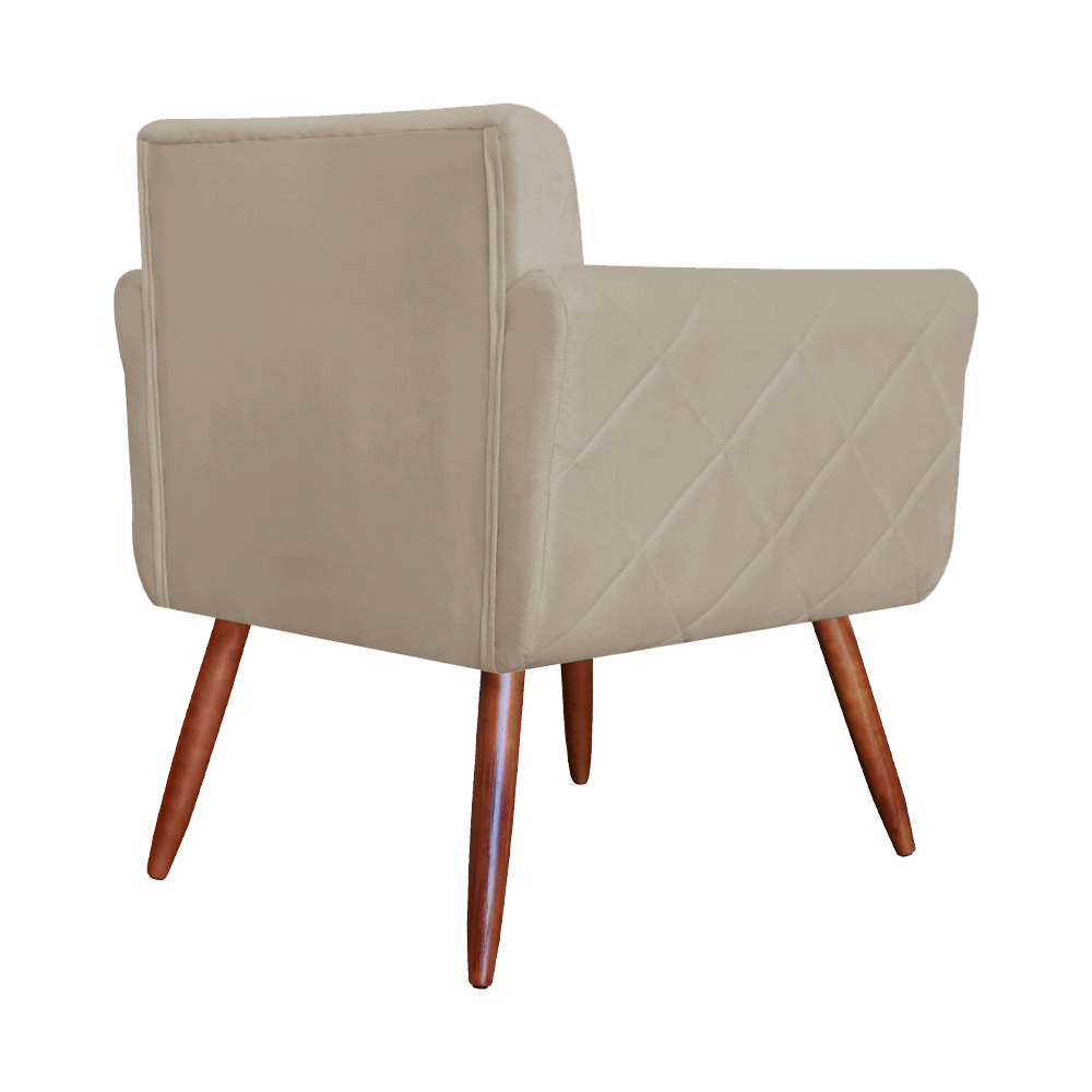 Combo Poltrona mais Puff Isabela em Tressê Pés Palito Suede Capuccino