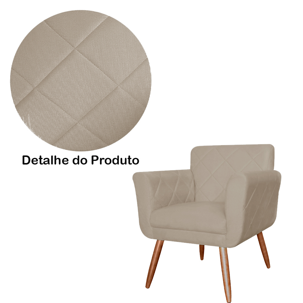 Combo Poltrona mais Puff Isabela em Tressê Pés Palito Suede Capuccino