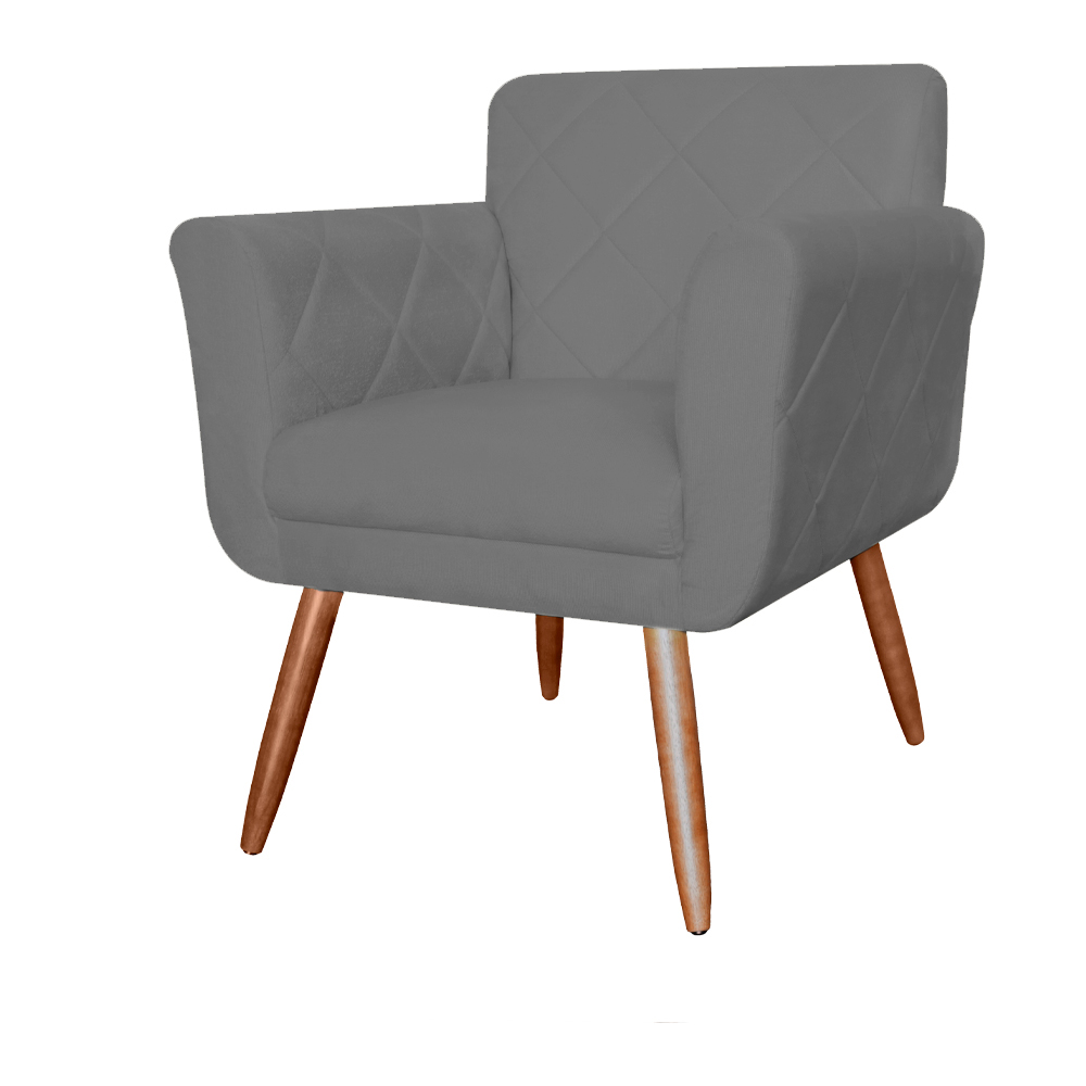 Combo Poltrona mais Puff Isabela em Tressê Pés Palito Suede Cinza