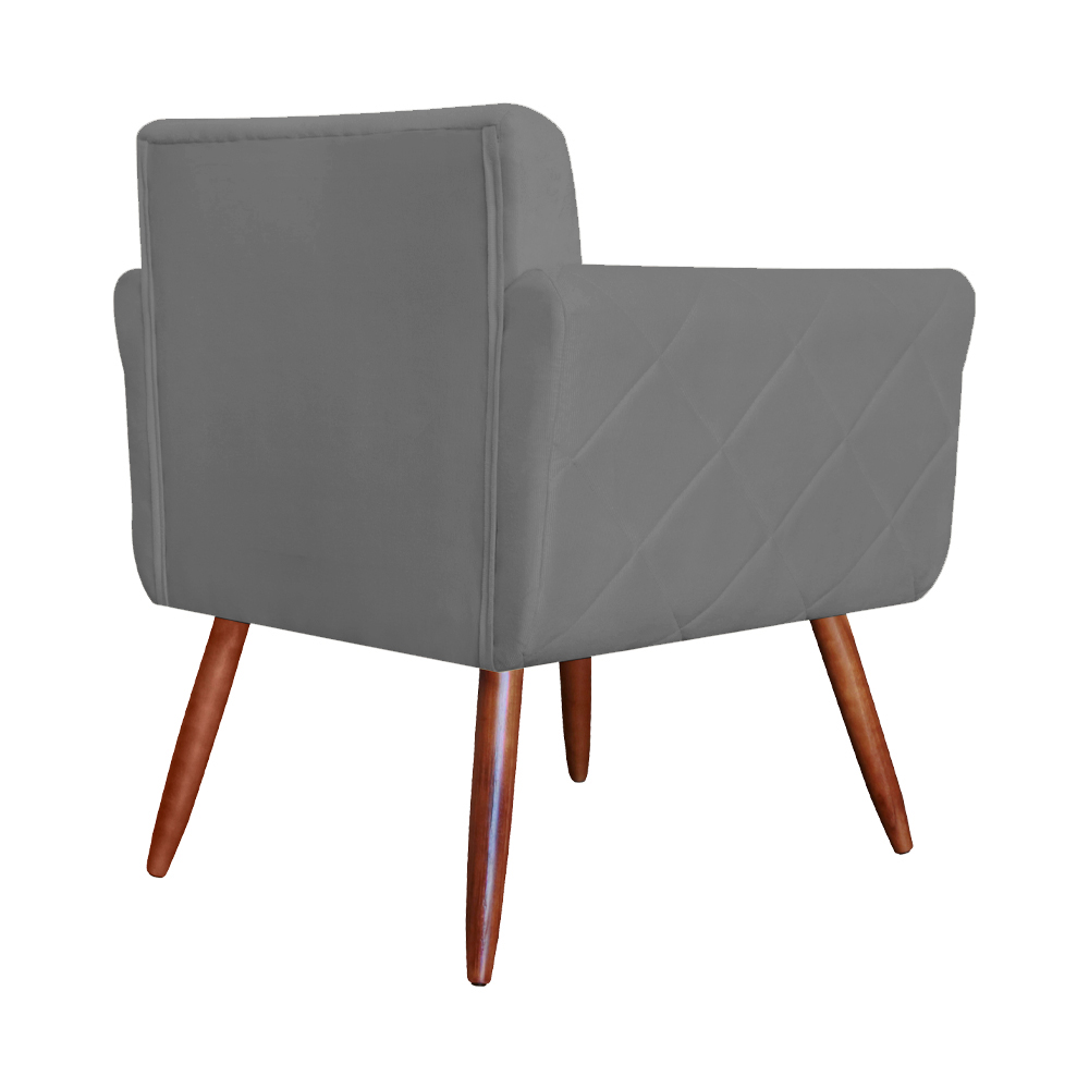 Combo Poltrona mais Puff Isabela em Tressê Pés Palito Suede Cinza
