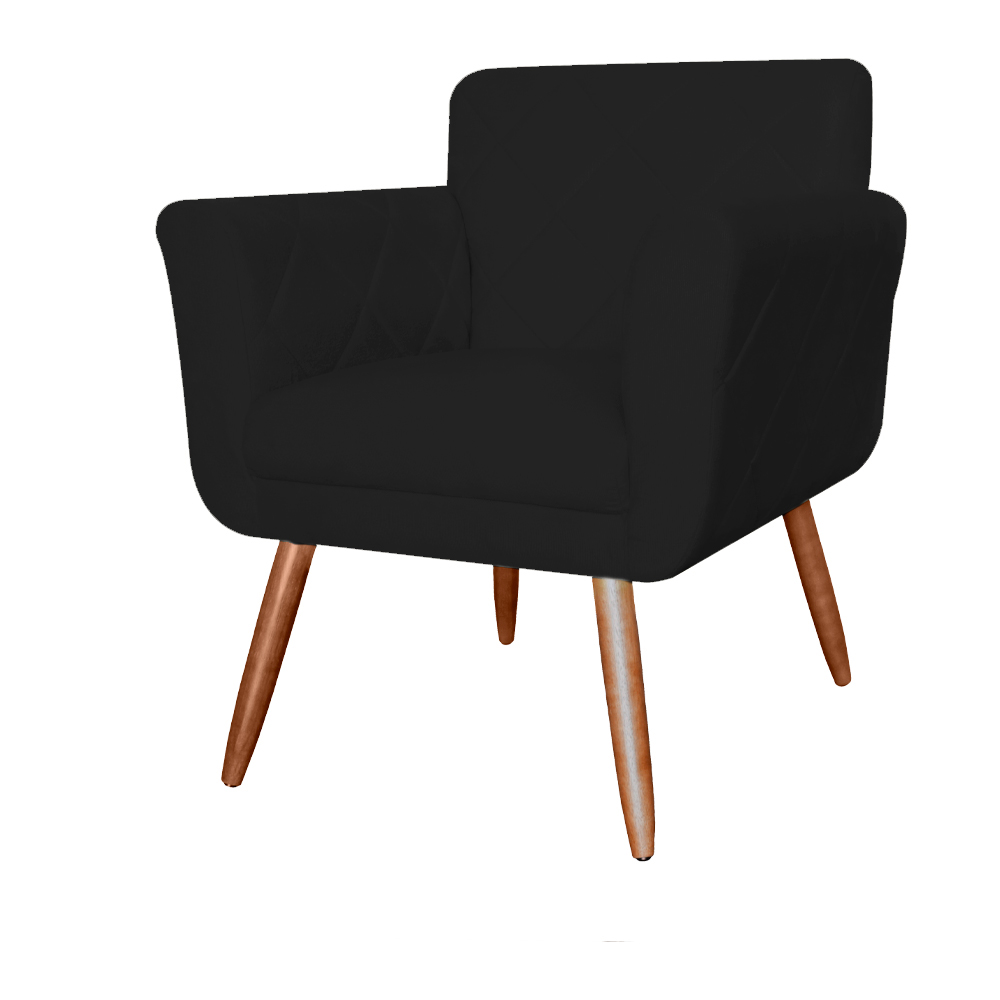 Combo Poltrona mais Puff Isabela em Tressê Pés Palito Suede Preto