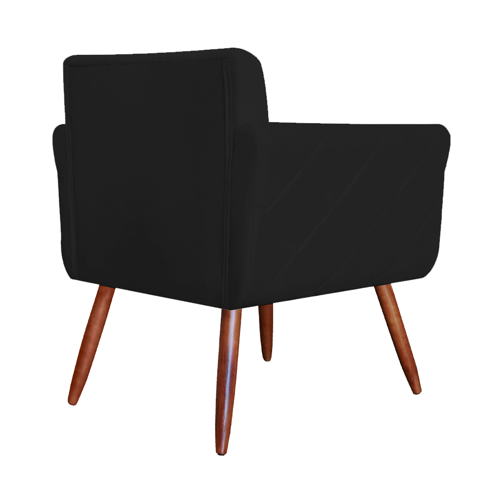 Combo Poltrona mais Puff Isabela em Tressê Pés Palito Suede Preto