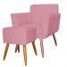 Combo Poltrona mais Puff Isabela em Tressê Pés Palito Suede Rosa