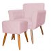 Combo Poltrona mais Puff Isabela em Tressê Pés Palito Suede Rosa Bebê