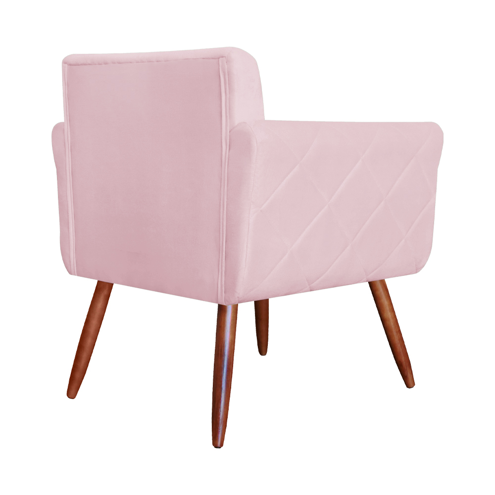 Combo Poltrona mais Puff Isabela em Tressê Pés Palito Suede Rosa Bebê