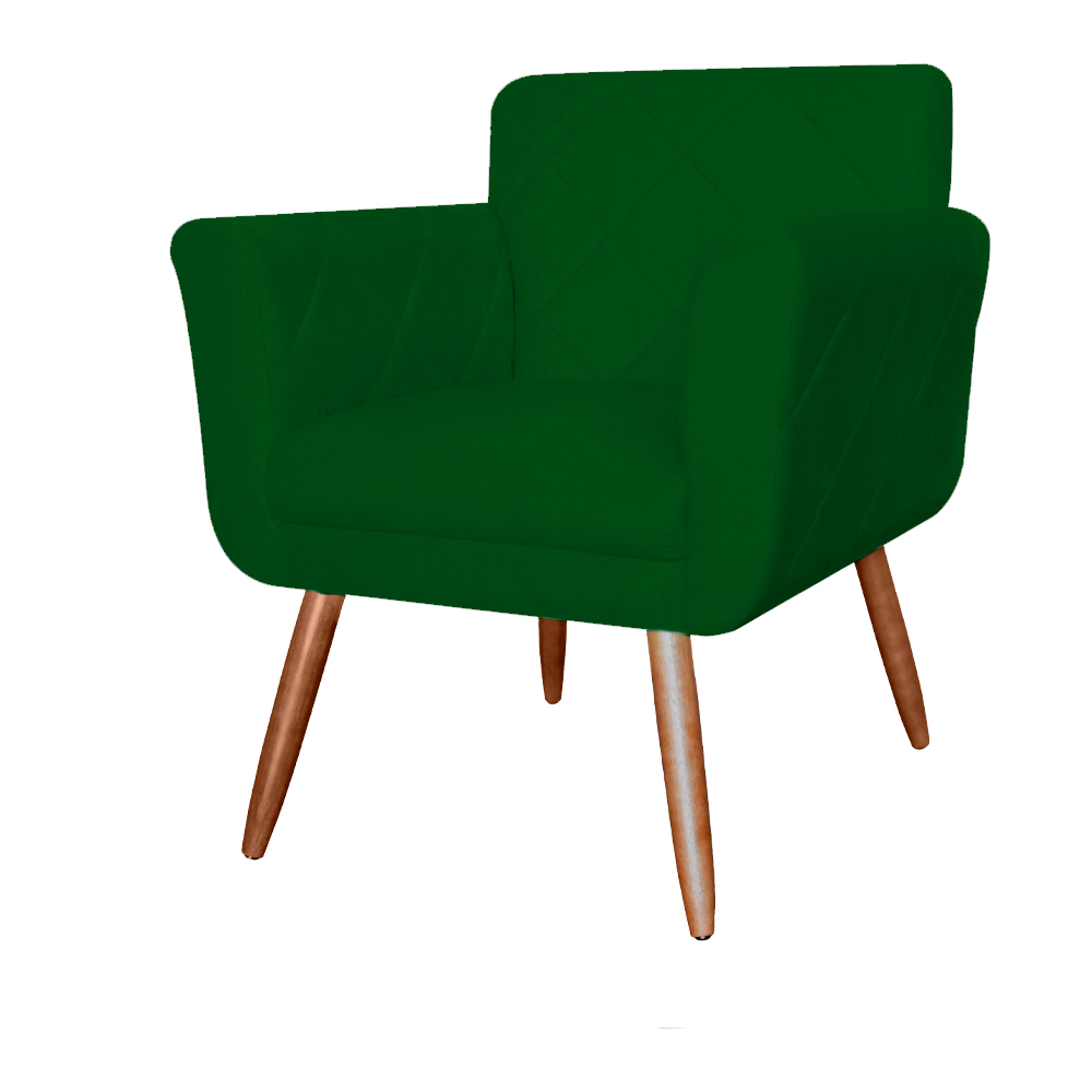Combo Poltrona mais Puff Isabela em Tressê Pés Palito Suede Verde