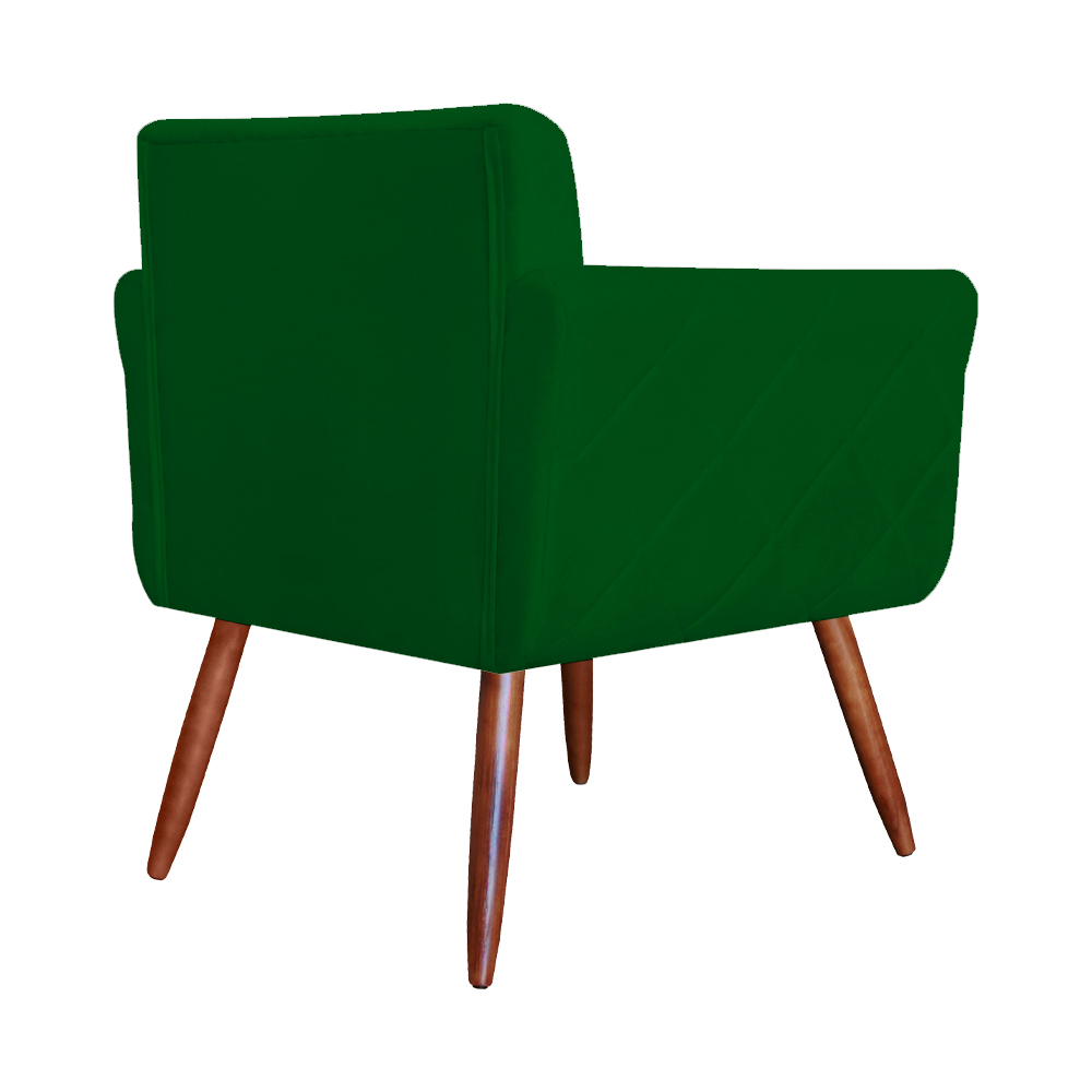 Combo Poltrona mais Puff Isabela em Tressê Pés Palito Suede Verde