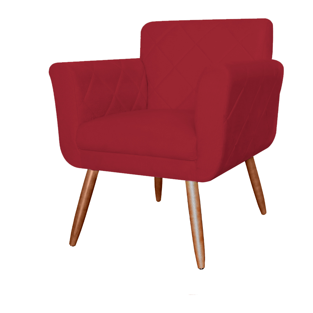 Combo Poltrona mais Puff Isabela em Tressê Pés Palito Suede Vermelho