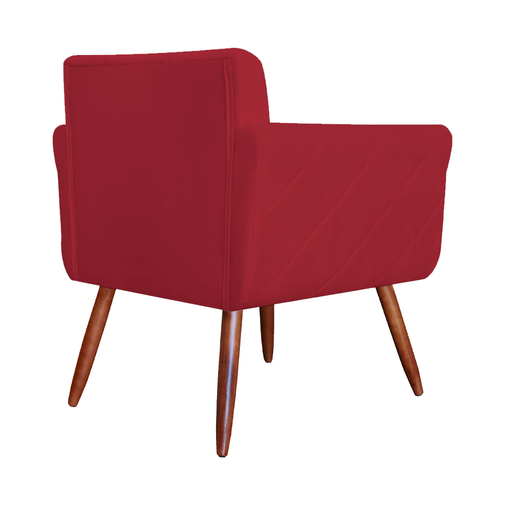 Combo Poltrona mais Puff Isabela em Tressê Pés Palito Suede Vermelho