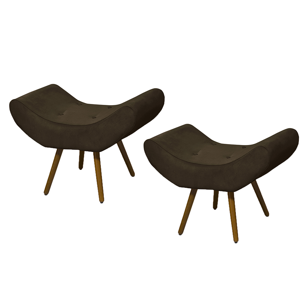 Conjunto 02 Puffs Banqueta Emília Em Suede Liso Marrom - DS Móveis