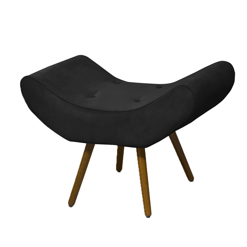 Conjunto 02 Puffs Banqueta Emília Em Suede Liso Preto - DS Móveis