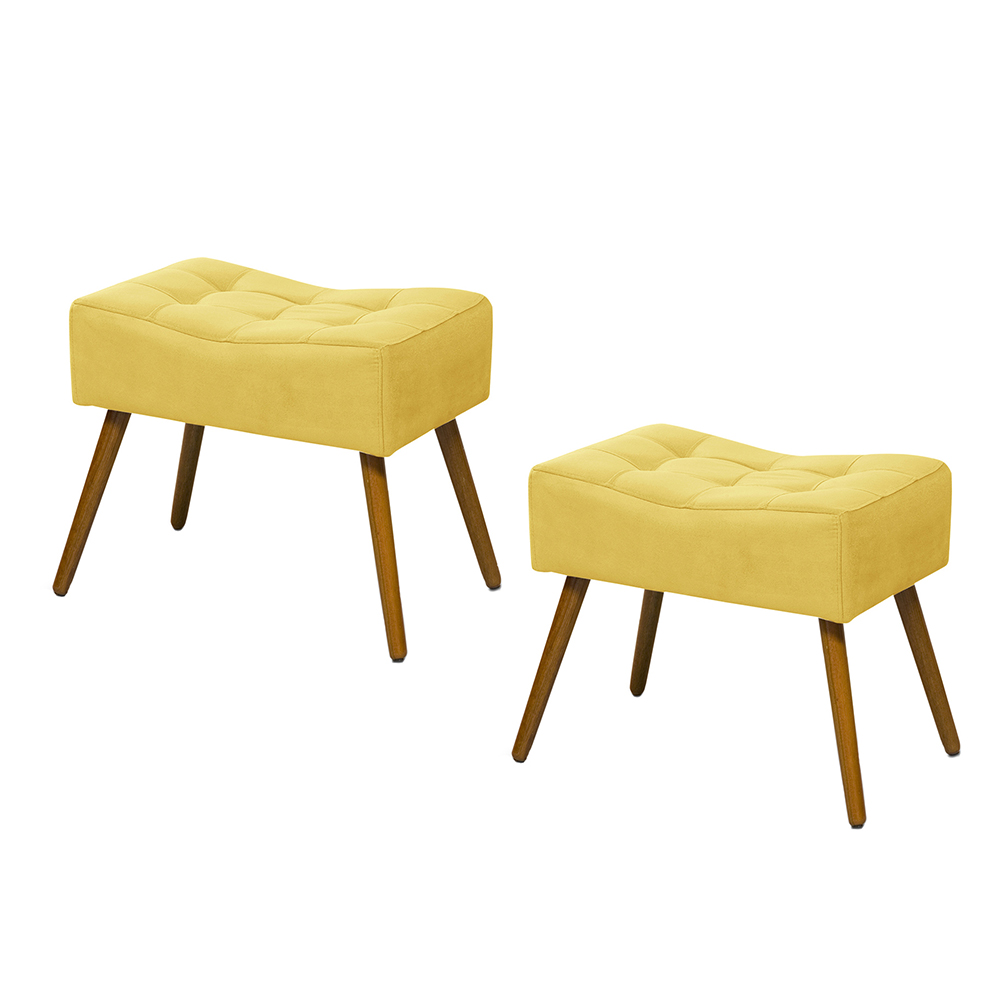 Conjunto 02 Puffs Banqueta Retangular Suede Liso Amarelo - DS Móveis