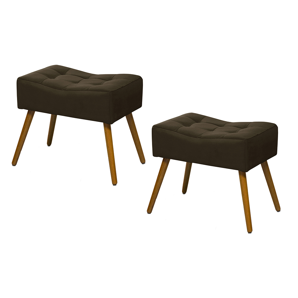Conjunto 02 Puffs Banqueta Retangular Suede Liso Marrom - DS Móveis