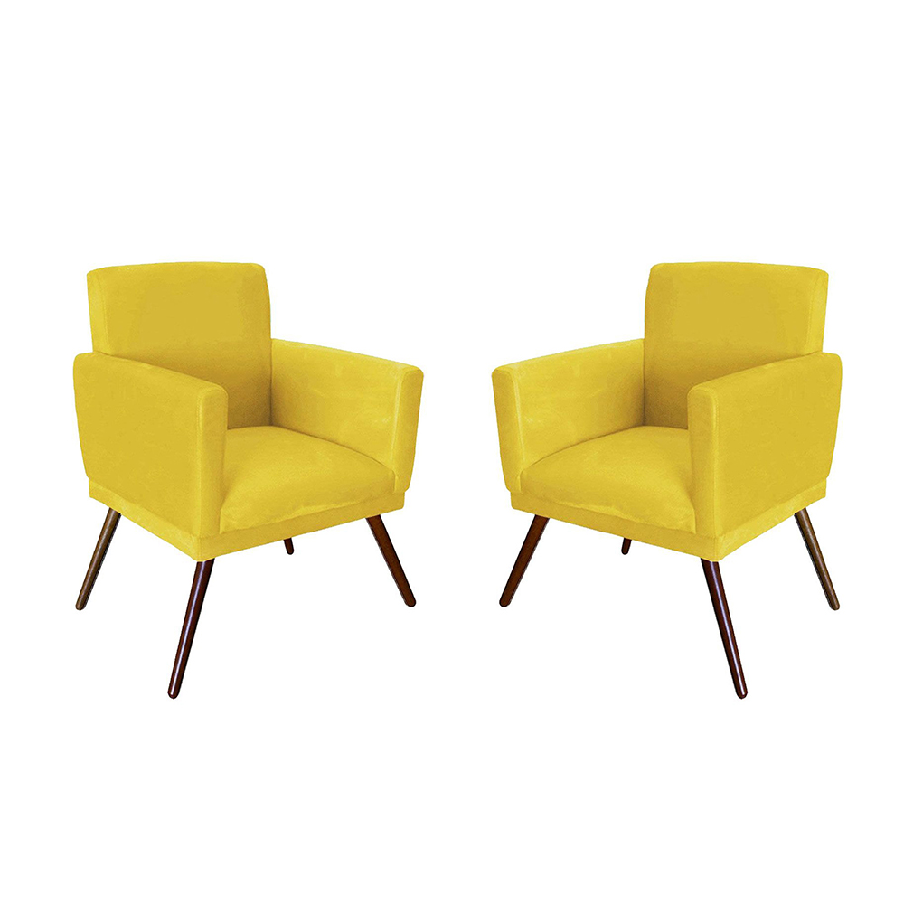 Conjunto 2 Poltronas Decorativa Nina Rodapé Suede Amarelo - DS Móveis