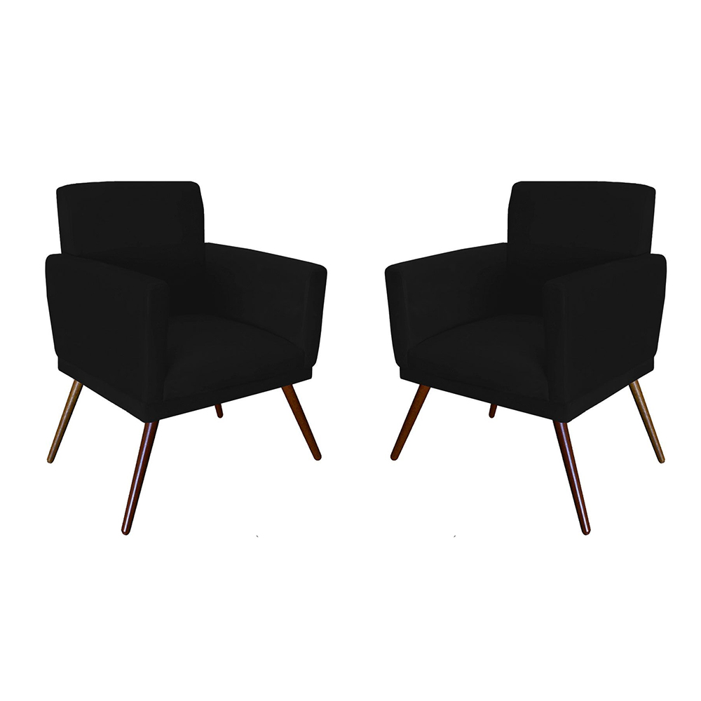 Conjunto 2 Poltronas Decorativa Nina Rodapé Suede Preto - DS Móveis