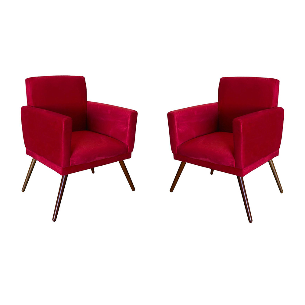Conjunto 2 Poltronas Decorativa Nina Rodapé Suede Vermelho - DS Móveis