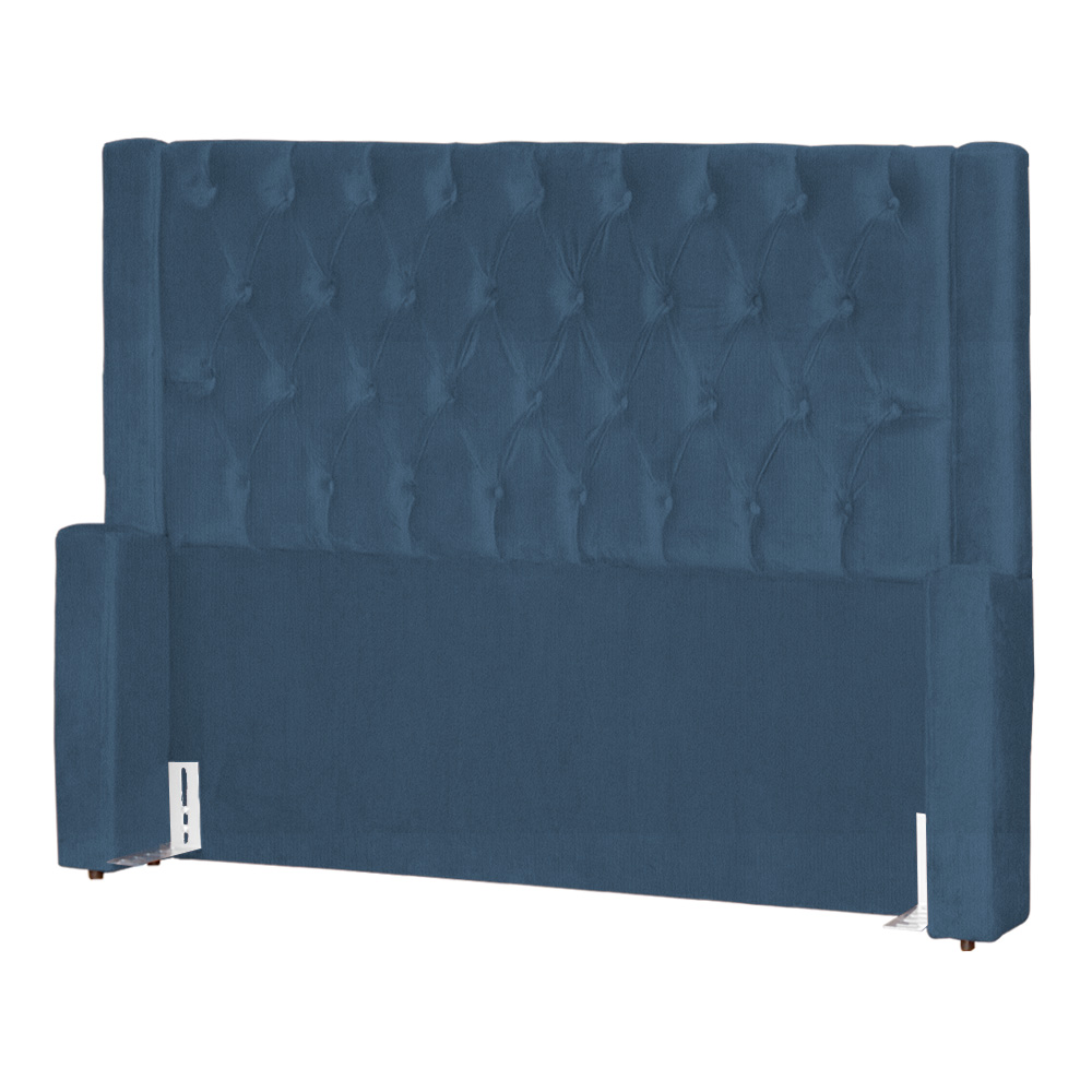 Conjunto Cabeçeira mais Calçadeira Baú Casal Emma Suede Azul Royal