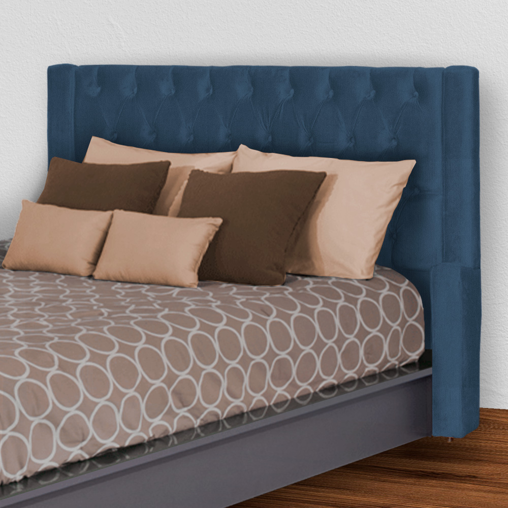 Conjunto Cabeçeira mais Calçadeira Baú Casal Emma Suede Azul Royal