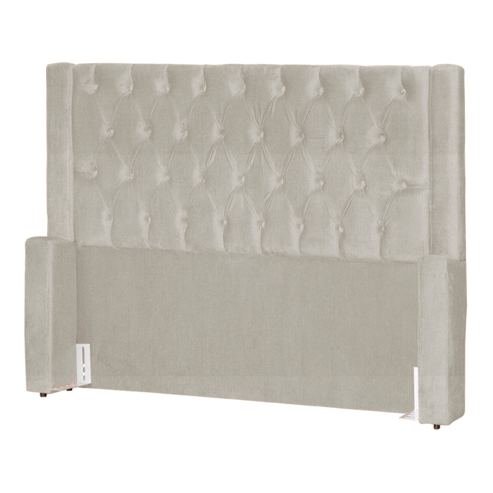 Conjunto Cabeçeira mais Calçadeira Baú Casal Emma Suede Bege