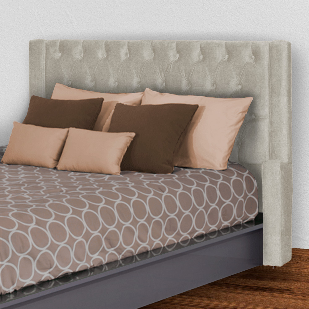 Conjunto Cabeçeira mais Calçadeira Baú Casal Emma Suede Bege