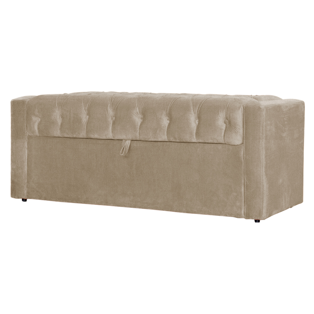 Conjunto Cabeçeira mais Calçadeira Baú Casal Emma Suede Cappuccino
