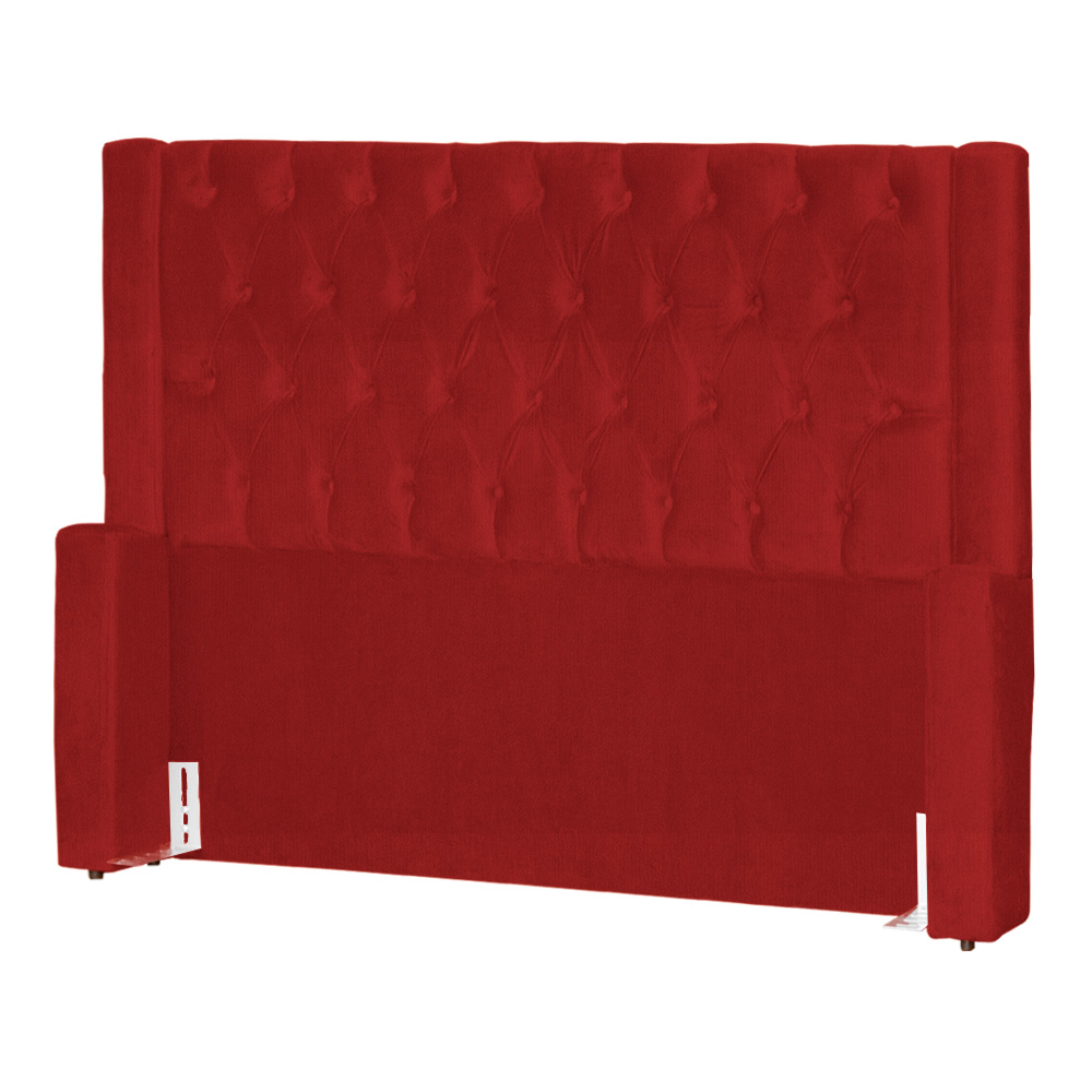 Conjunto Cabeçeira mais Calçadeira Baú Casal Emma Suede Vermelho