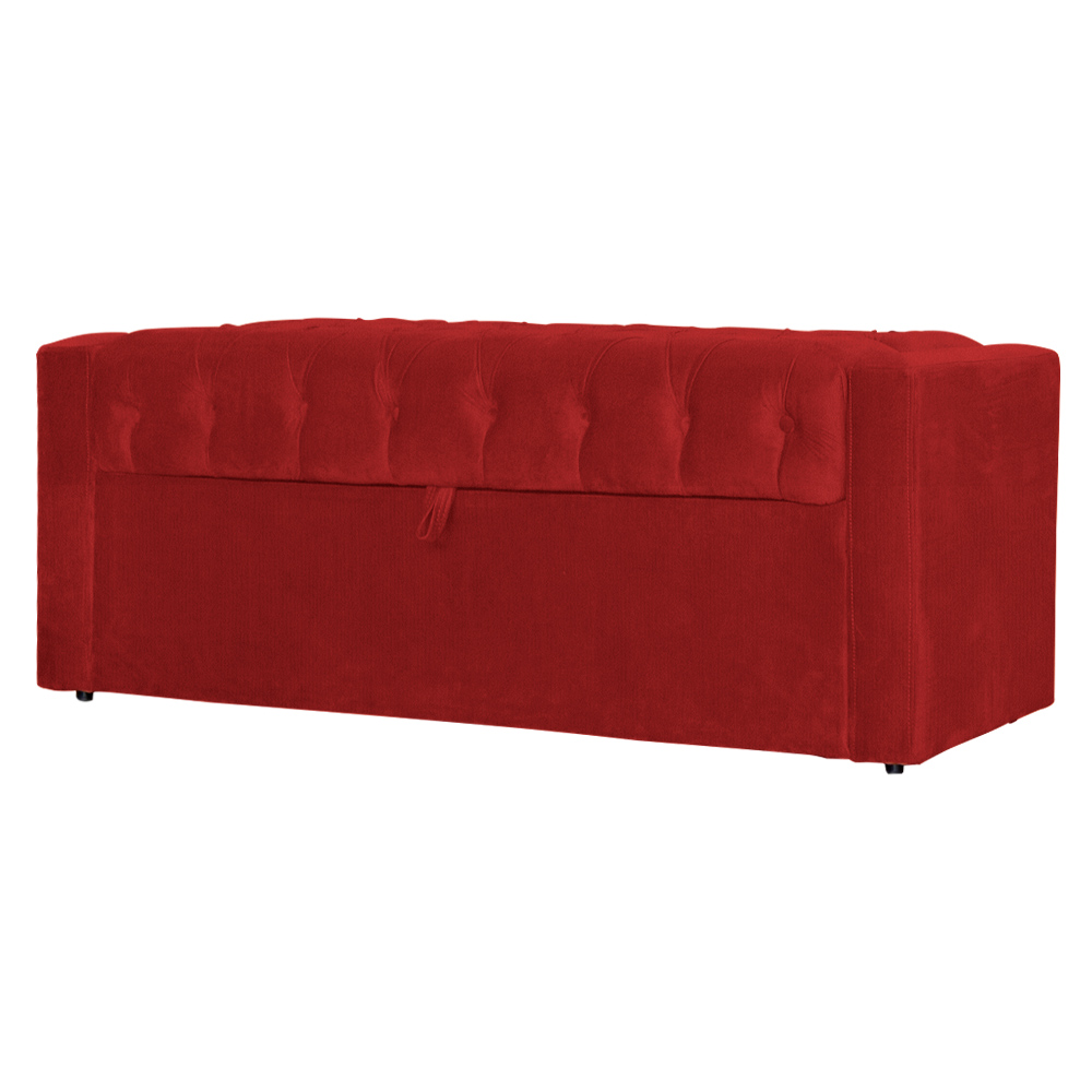 Conjunto Cabeçeira mais Calçadeira Baú Casal Emma Suede Vermelho