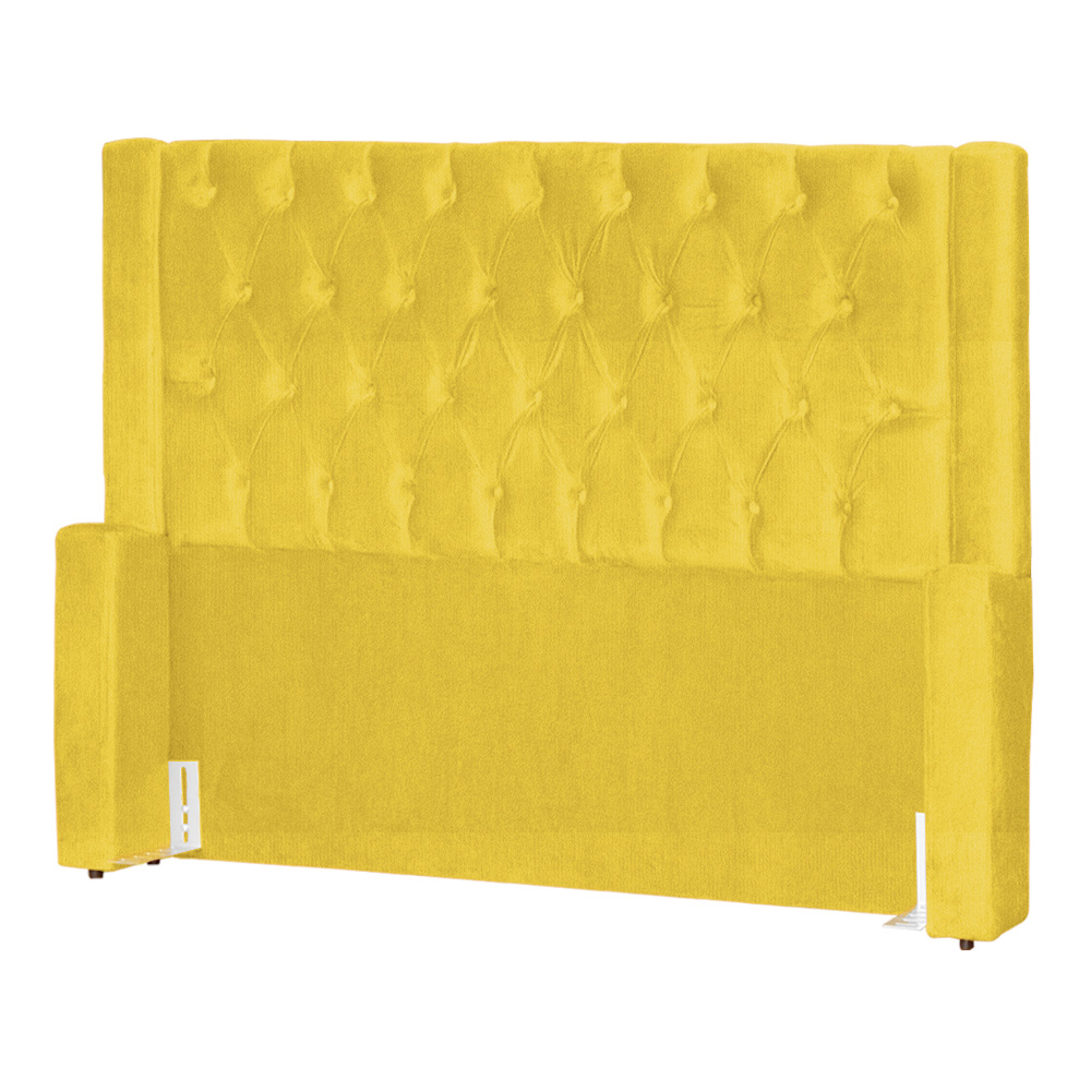Conjunto Cabeçeira mais Calçadeira Baú Casal Queen Emma Suede Amarelo