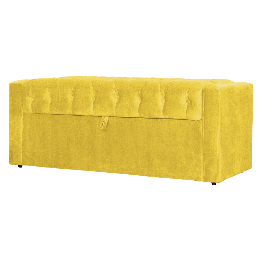 Conjunto Cabeçeira mais Calçadeira Baú Casal Queen Emma Suede Amarelo