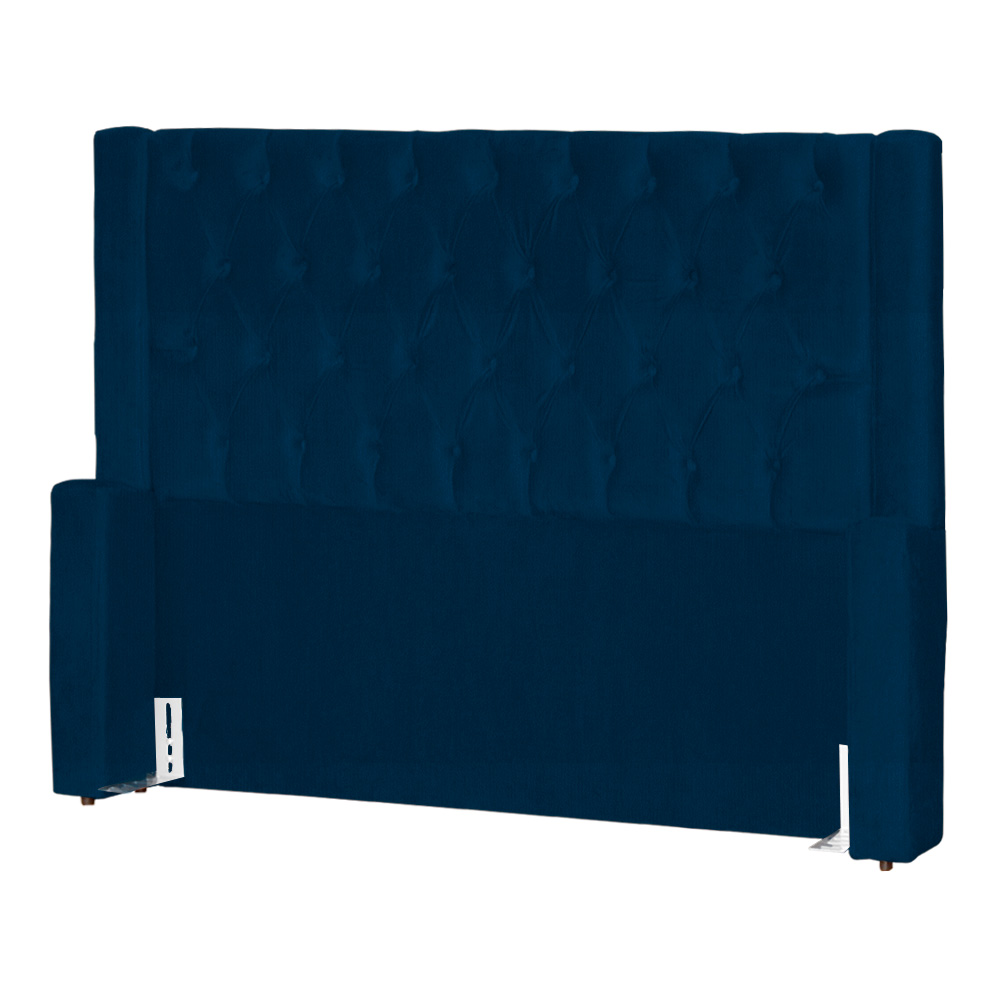 Conjunto Cabeçeira mais Calçadeira Baú Casal Queen Emma Suede Azul Marinho