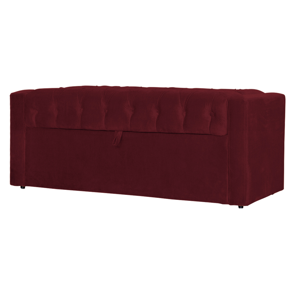 Conjunto Cabeçeira mais Calçadeira Baú Casal Queen Emma Suede Bordô