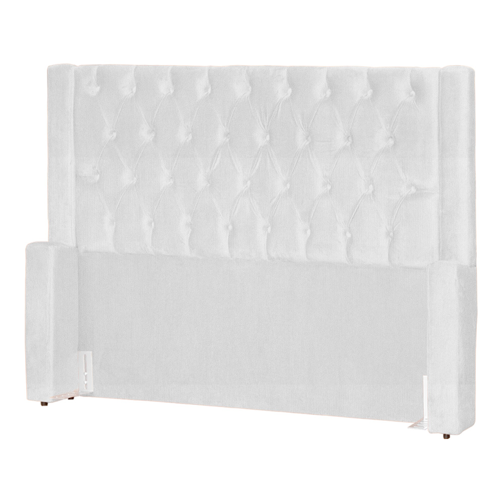 Conjunto Cabeçeira mais Calçadeira Baú Casal Queen Emma Suede Branco