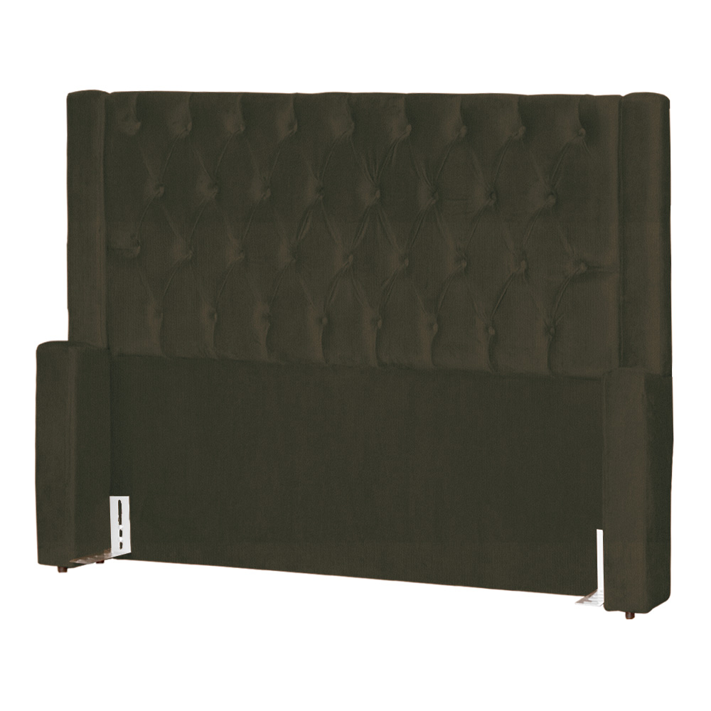 Conjunto Cabeçeira mais Calçadeira Baú Casal Queen Emma Suede Marrom