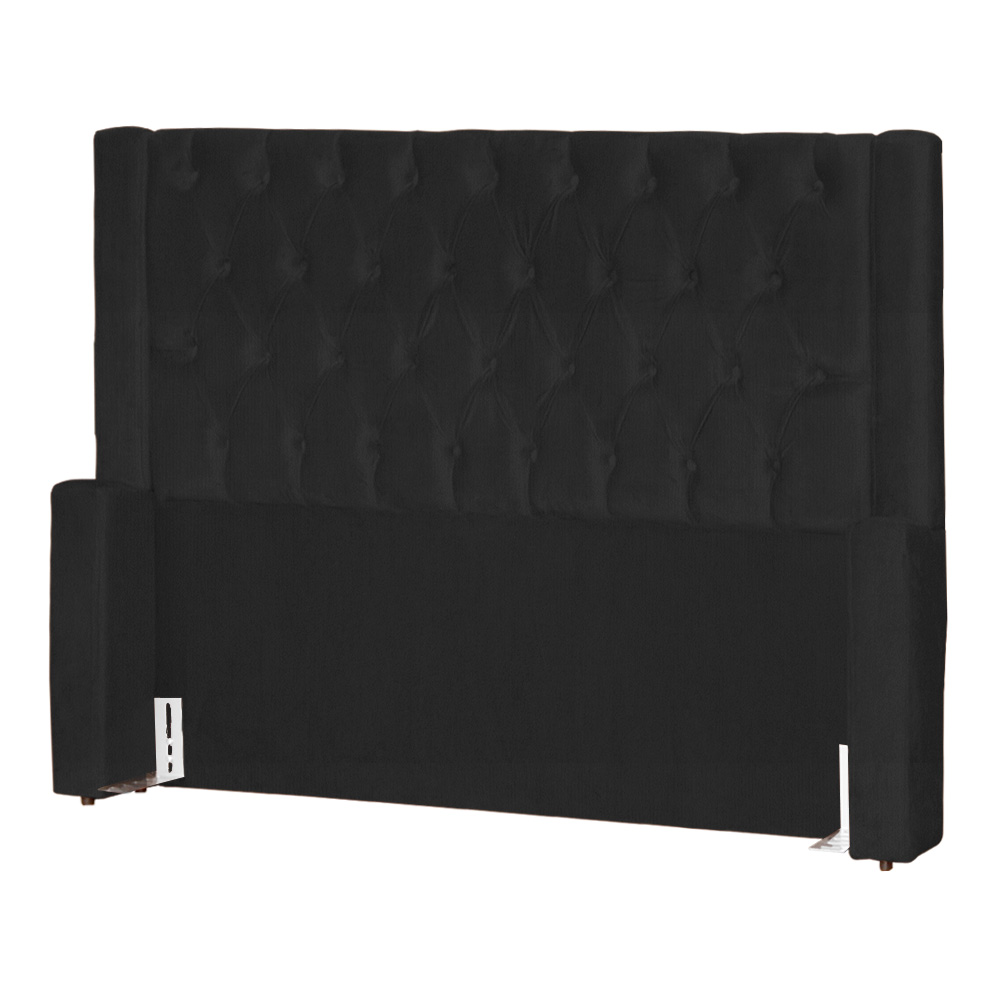 Conjunto Cabeçeira mais Calçadeira Baú Casal Queen Emma Suede Preto