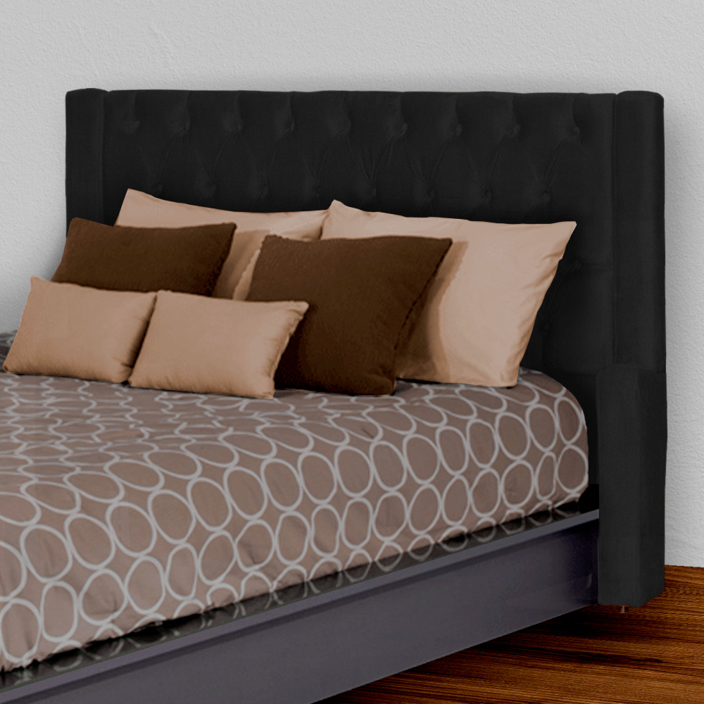 Conjunto Cabeçeira mais Calçadeira Baú Casal Queen Emma Suede Preto