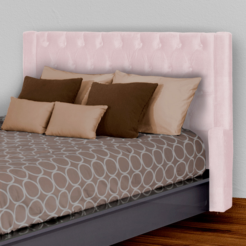 Conjunto Cabeçeira mais Calçadeira Baú Casal Queen Emma Suede Rosa Bebê