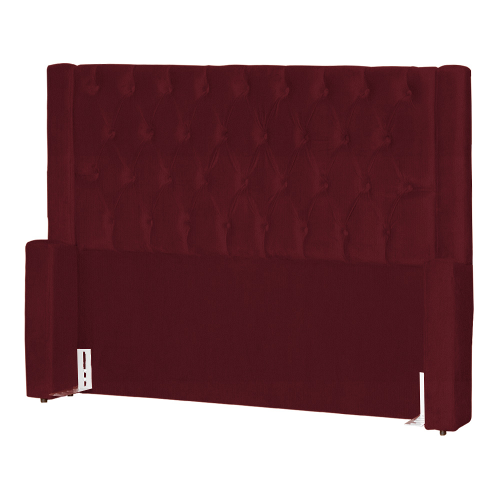 Conjunto Cabeçeira mais Calçadeira Baú Casal Super King Emma Suede Bordô