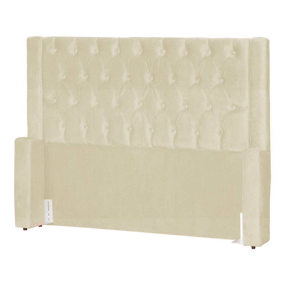 Conjunto Cabeçeira mais Calçadeira Baú Casal Super King Emma Suede Marfim