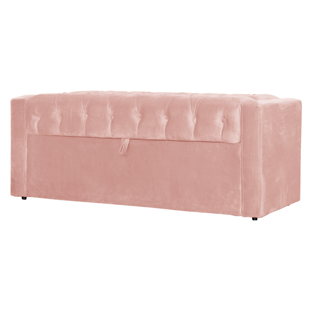 Conjunto Cabeceira e Calçadeira Baú Casal Emma Veludo Rosa