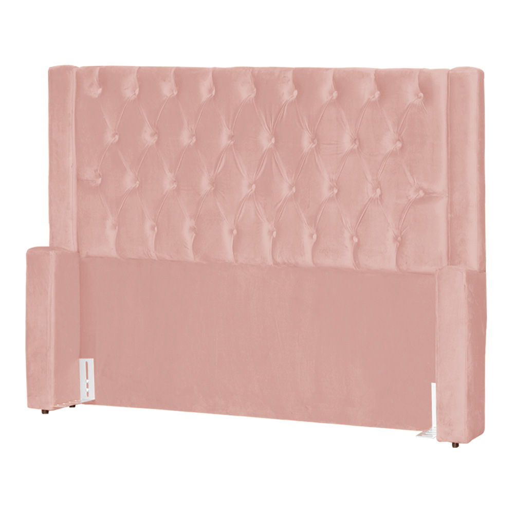 Conjunto Cabeceira e Calçadeira Baú Casal Emma Veludo Rosa