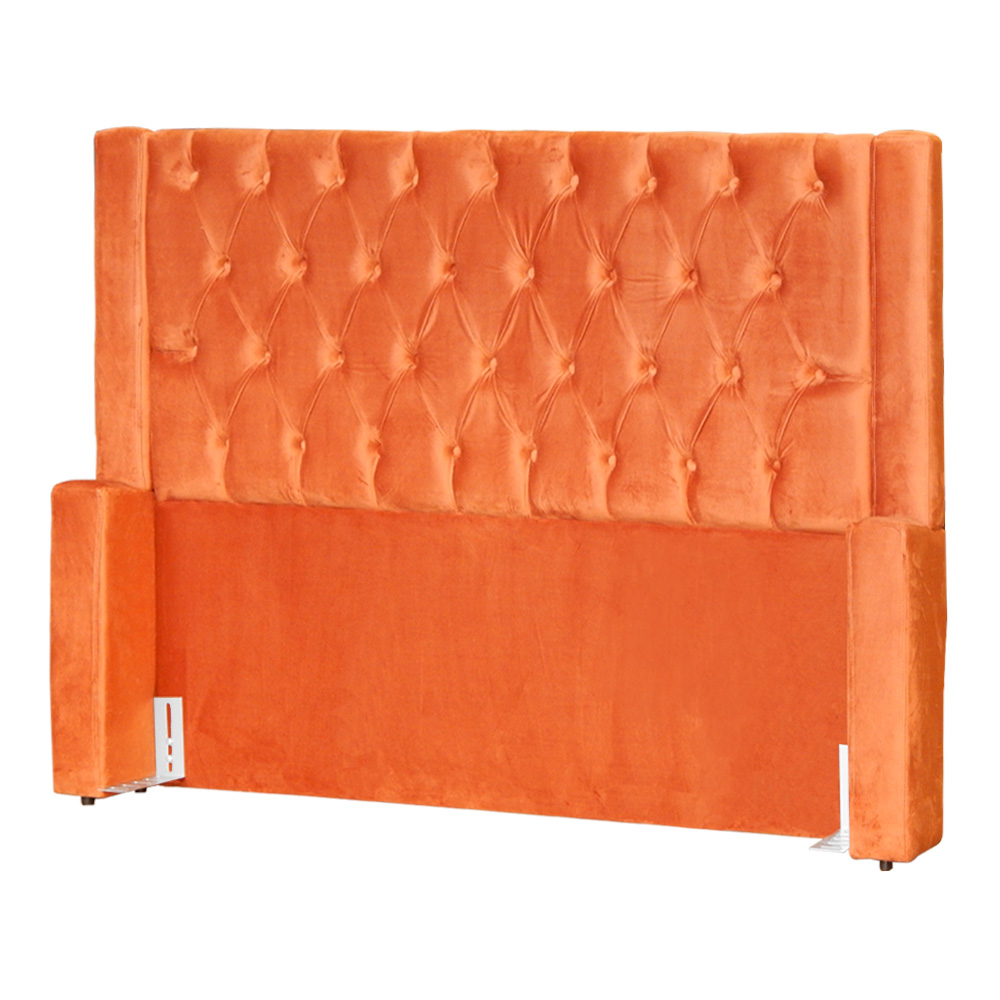 Conjunto Cabeceira e Calçadeira Baú Casal Emma Veludo Terracota