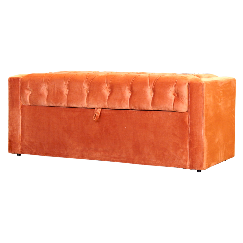 Conjunto Cabeceira e Calçadeira Baú Casal Emma Veludo Terracota
