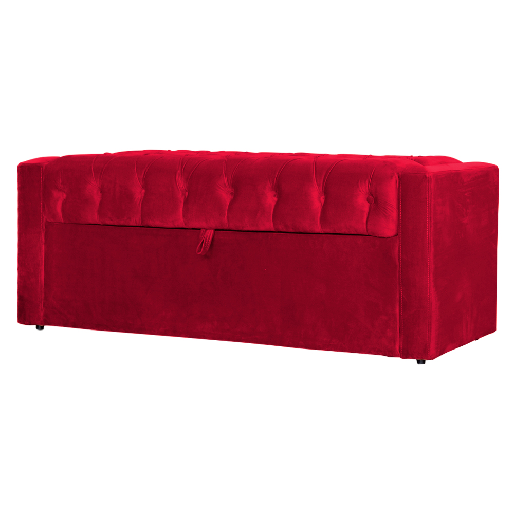 Conjunto Cabeceira e Calçadeira Baú Casal Emma Veludo Vermelho