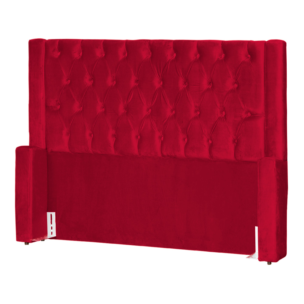 Conjunto Cabeceira e Calçadeira Baú Casal Emma Veludo Vermelho