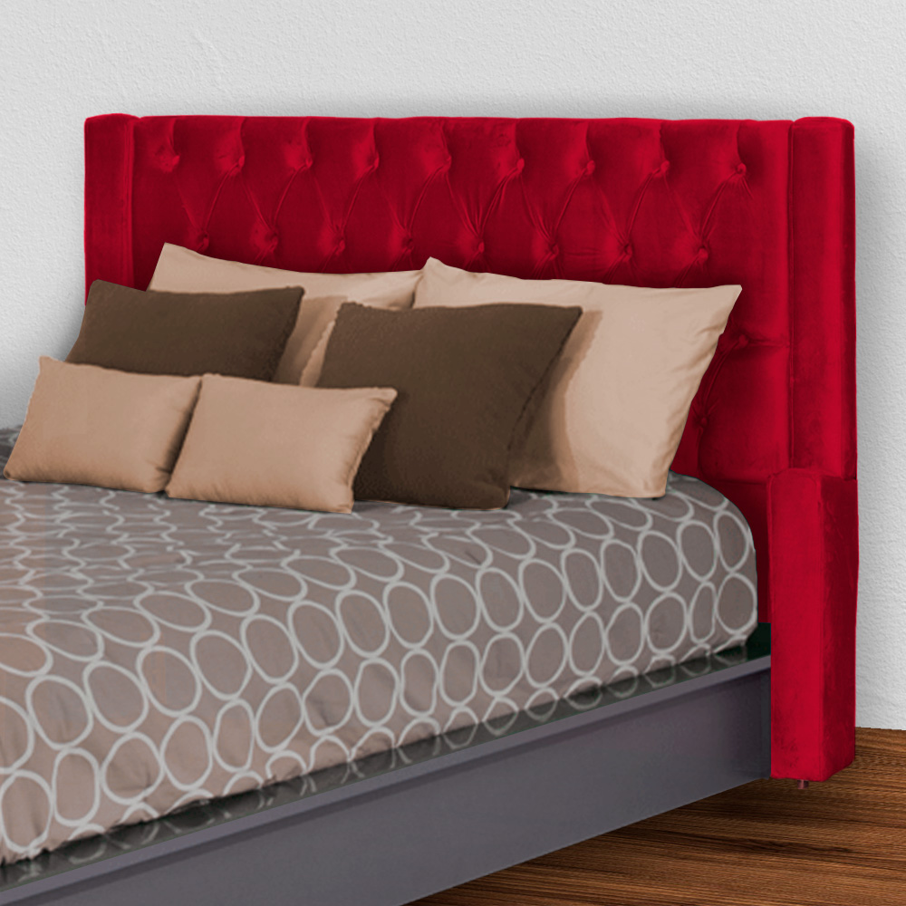 Conjunto Cabeceira e Calçadeira Baú Casal Emma Veludo Vermelho